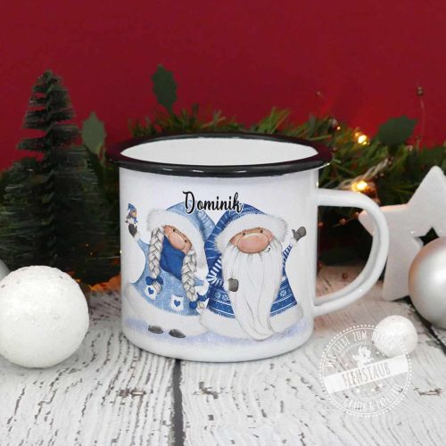 Emaille Tasse mit Namen und süßen Weihnachtswichteln für die Weihnachtszeit