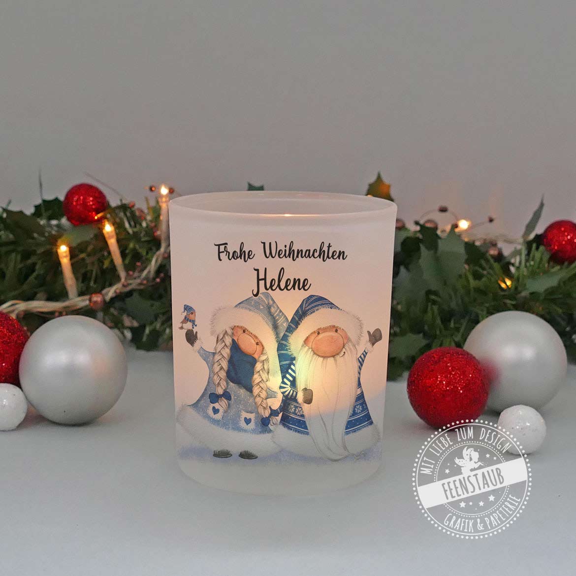 Weihnachtsdeko, Glas, Personalisiertes Teelichthalter Windlicht