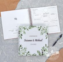 Hochzeitsgästebuch mit Namen und Datum personalisierbar, Olivenzweige