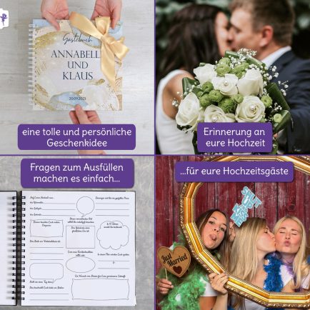 Hochzeitsbuch, Gästebuch Hochzeit mit vorgedruckten Fragen, golden sky