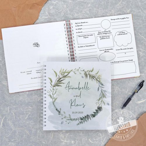 Gästebuch mit Fragen, Hochzeitsgästebuch mit vorgedruckten Fragen, Formulierung auch für gleichgeschlechtliche Hochzeitspaare geeignet