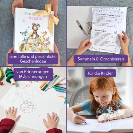 Personalisierte Mappe für Kita, Kindergarten oder Schule, Design Tierfamilie
