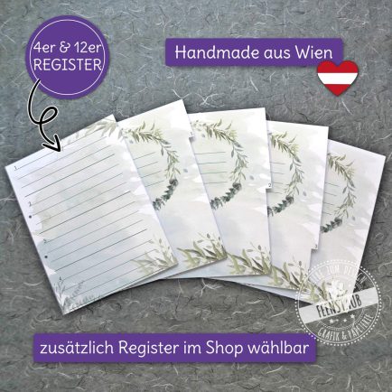 handmade registerblätter 12er 4er register