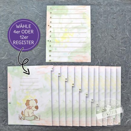Register Kindermappen, Schulordner, bunte Trennblätter Hundemotiv