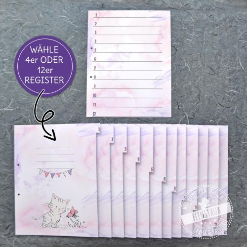 Trennblätter mit Katzen Motiven, Registerblätter rosa
