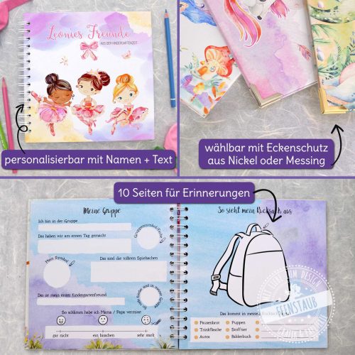 Personalisiertes Freundebuch Kindergarten, Freundschaftsbuch Kita, Ballerina