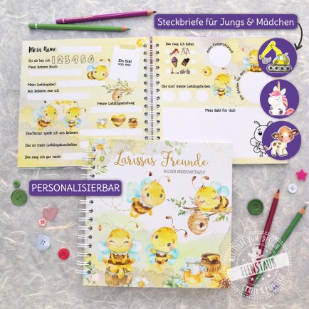 Freundebuch Kindergarten, Kita, Freundebuch personalisiert, Bienen