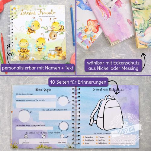 Mit Namen personalisiertes Freundebuch Kindergarten, Bienen
