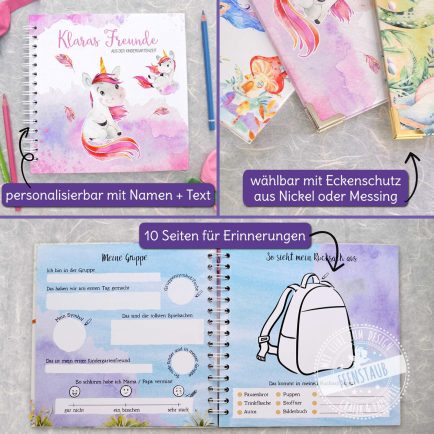 Personalisiertes Freundebuch Einhorn, Kindergartenzeit, Erinnerungsbuch