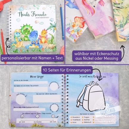 Freundebuch Kita, Kindergarten, personalisiert, Dino