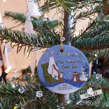 Weihnachtsanhänger mit Namen personalisierbar, Keramikanhänger für weihnachten, Eisbär