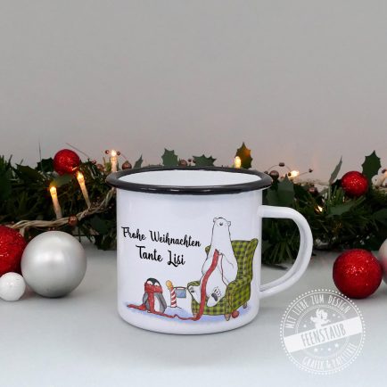 personalisierter Weihnachtsbecher, Tasse aus Emaille, Eisbär