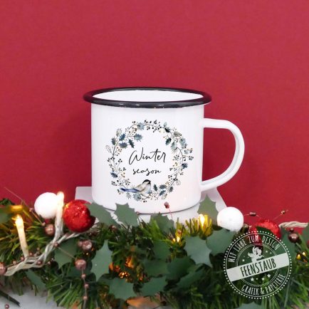 Weihnachtstasse, personalisierte Tasse aus Emaille, Trinkbecher Kinder