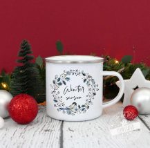 Tasse emailliert, bedruckte Tasse Weihnachtskranz