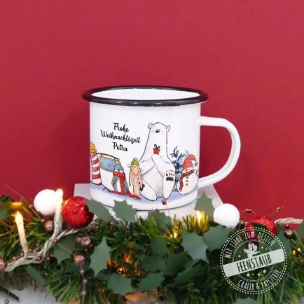Weihnachtstasse, persönliches Geschenk, Teetasse mit Namen, Tiere am Nordpol