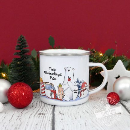 Tasse für Weihnachten, Emailletasse, Namenstasse, Nordpol
