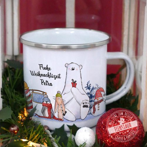 Weihnachten Emaille Tasse, personalisierter Becher, Nordpol