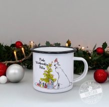 Emaille Tasse, personalisierbare Weihnachtstasse bedruckt mit Weihnachtsbaum