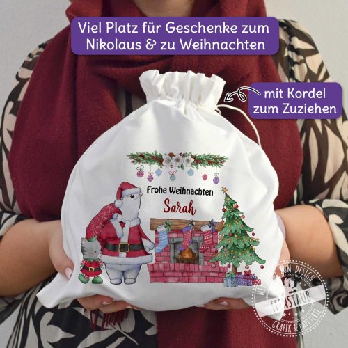 Nikolaussäckchen mit Namen personalisiert, Geschenksack, Weihnachtsmann