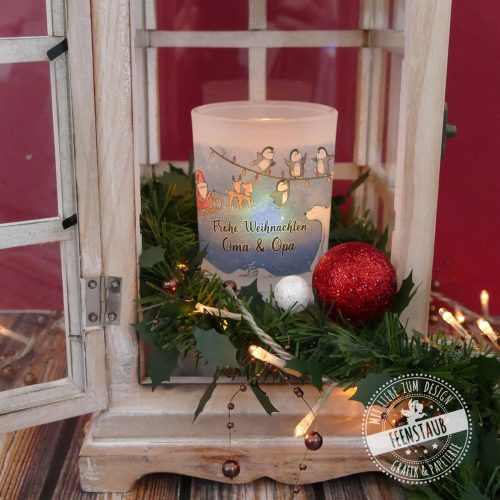 Windlicht Glas Weihnachten, Nikolausgeschenk, personalisierbar