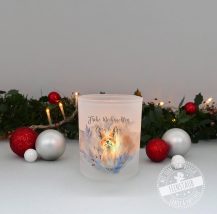 Windlicht Glas bedruckt mit Fuchs und Wunschtext, Teelichtglas