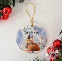 Weihnachtsanhänger rund, bedruckt mit Fuchs und Namen, persönlicher Weihnachtsschmuck