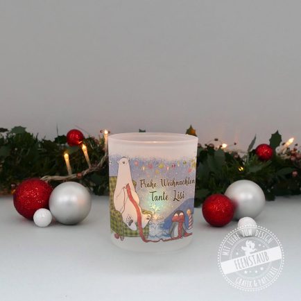 Weihnachtswindlicht Glas, personalisiertes Teelicht Glas, Eisbär