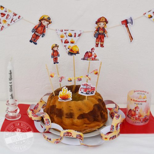 Tischdeko Feuerwehrparty, Cake Topper Feuerwehr