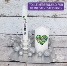 Glücksklee Kerze, Kerzenaufkleber Silvester