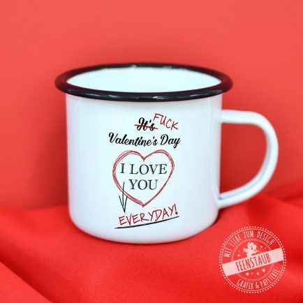 emaillebecher valentinstag, personalisierte tasse mit spruch