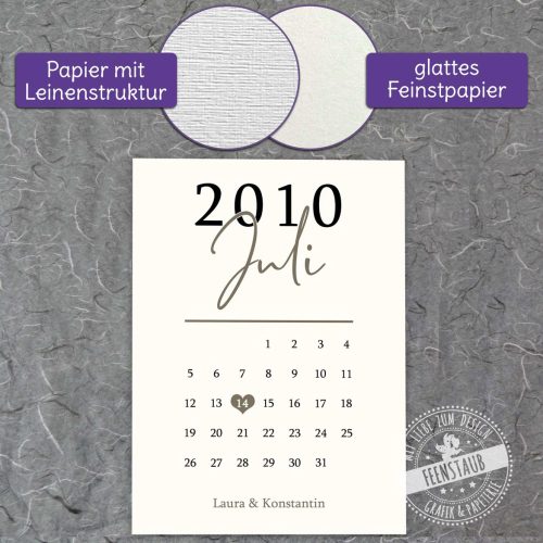 Besonderes Poster, personalisiert mit Namen und Datum, Kalenderblatt
