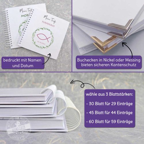 Gästebuch Taufe, blanko, spiralgebunden mit personalisierten Cover