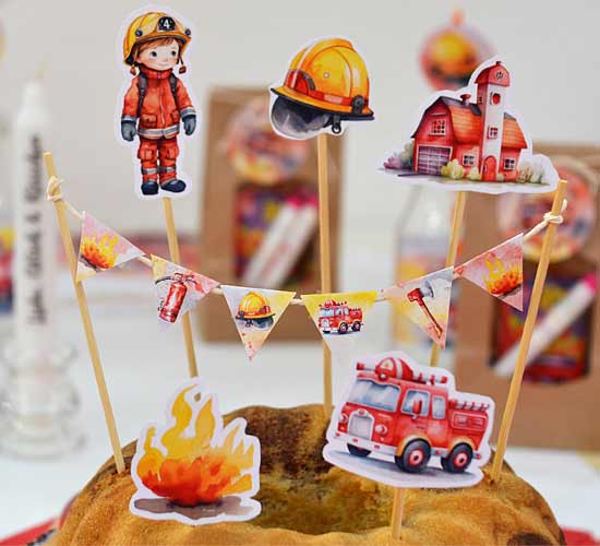 Kindergeburtstag Cake-Topper, Tortendeko Feuerwehr