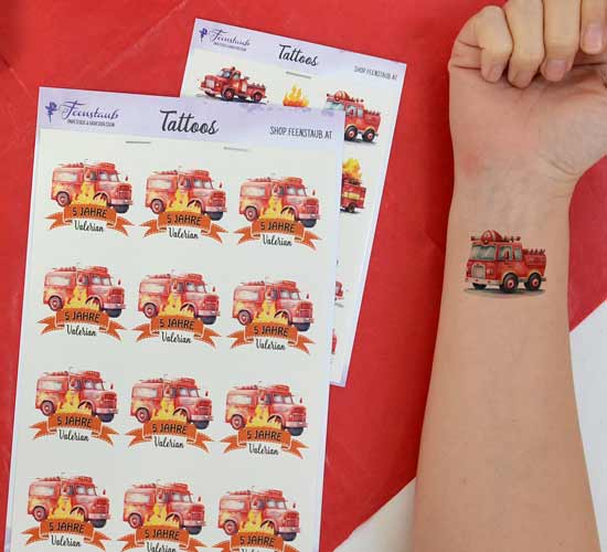 Klebetattoos Feuerwehr, personalisierte Tattoos Kindergeburtstag