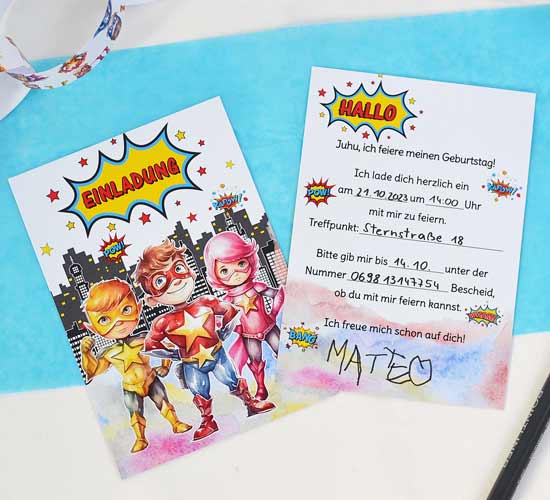 Superhelden Einladungen, Einladungskarte Superhelden