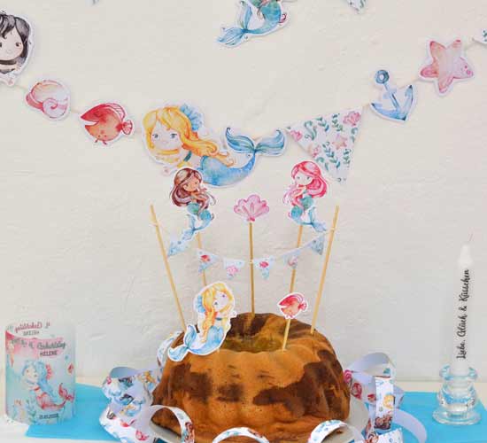 Geburtstagstorte Cake-Topper, Kindergeburtstag Meerjungfrauen, Unterwasser Geburtstag