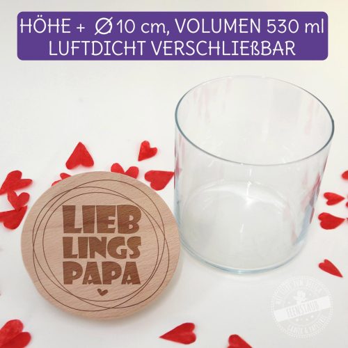 Glas mit Holzdeckel, luftdicht, Geschenk Papa
