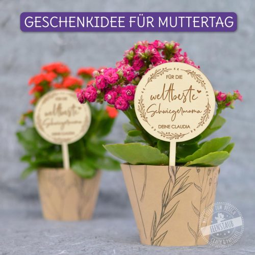 Geschenk Schwiegermama, Blumenstecker aus Holz