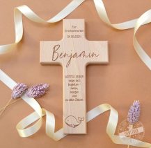 Kreuz mit Spruch, Kinderkreuz aus Holz personalisiert