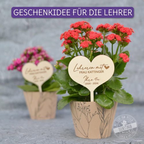 Personalisierte Herzstecker für Blumen, Geschenk Lehrer