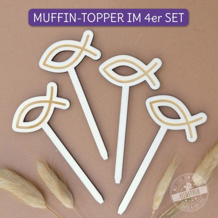Muffin Topper Fischsymbol aus Holz