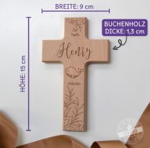 Holzkreuz zur Taufe, Kinderkreuz mit Namen zum Aufhängen