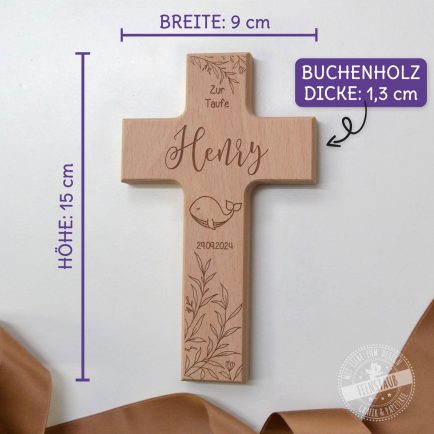 Holzkreuz zur Taufe, Kinderkreuz mit Namen zum Aufhängen