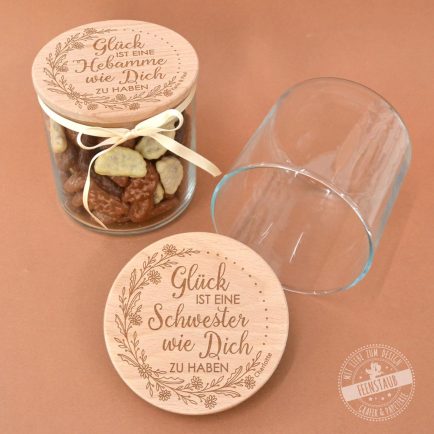 Glück ist Glas mit Deckel, Geschenk Glas mit Holzdeckel