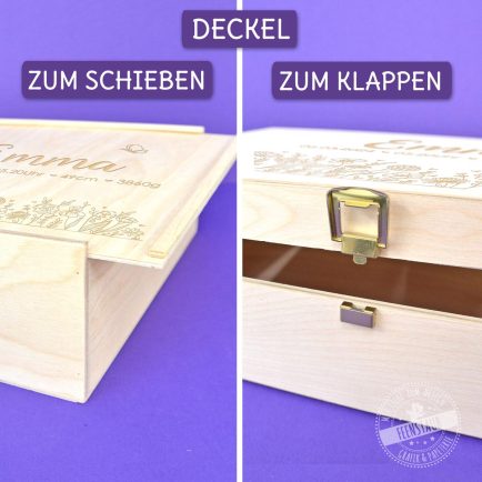 Gravierte Box aus Holz, Erinnerungsbox Geschenk Geburt