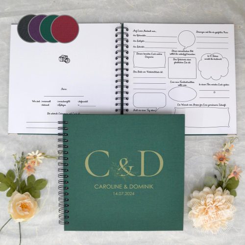 Gästebuch graviert, Hochzeitsgästebuch mit Fragen zum Ausfüllen
