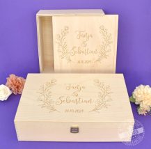 Geschenkbox Hochzeit, personalisierte Verpackung Kranz
