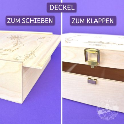 Gravierte Holzbox mit Deckel, Erinnerungskiste Mäuse