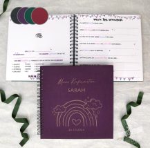 Gästebuch mit Fragen, personalisiertes Erinnerungsalbum Regenbogen