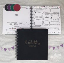 Geburtstag Gästebuch mit vorgedruckten Fragen, personalisierte Gravur
